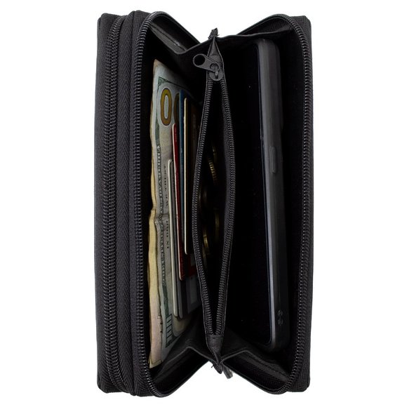 RFID Blocking Leather Black Checkbook Cover, ID Holder, Credit Card & Currency - Picture 7 of 14